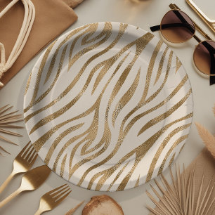 Assiettes En Carton Glam Zebra Stripes Motif Safari Gold ID1151