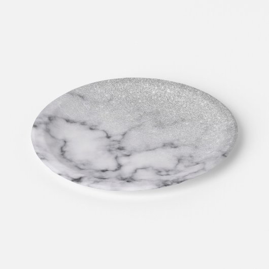 Assiettes En Carton Glamorous Silver White Glitter Marble Gradient (Angle)
