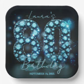 Assiettes En Carton Glamorous Teal Blue Diamonds 80th Birthday Party (Recto)
