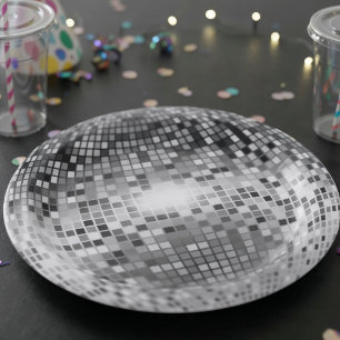 Assiettes En Carton Glamour de soirée à bille Disco Argent