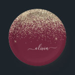 Assiettes En Carton Glamour Monogramme Féminin Paillettes Dorées et Bo<br><div class="desc">Assiettes de fête à monogramme pailleté or et bourgogne. C'est le cadeau idéal pour un anniversaire sweet 16, un mariage, une douche de mariée, un anniversaire de mariage, une baby shower ou une soirée d'enterrement de vie de jeune fille pour quelqu'un qui aime le luxe glamour et les styles chics....</div>