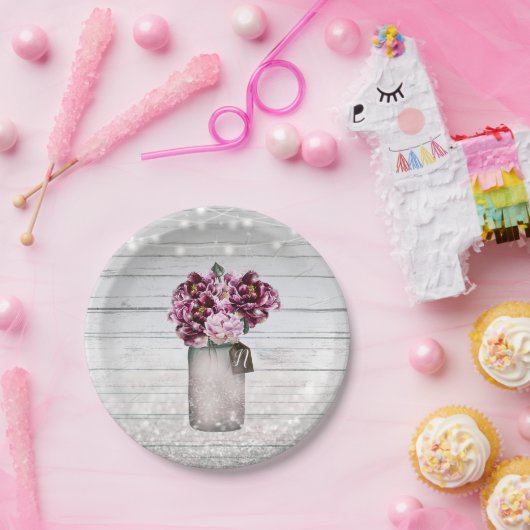 Assiettes En Carton Glamour rustique Bois & Fleurs de pot Mason Bourgo (Fête)