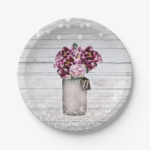 Assiettes En Carton Glamour rustique Bois & Fleurs de pot Mason Bourgo