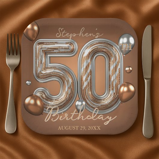 Assiettes En Carton Glitter Metallic Silver and Bronze 50th Birthday