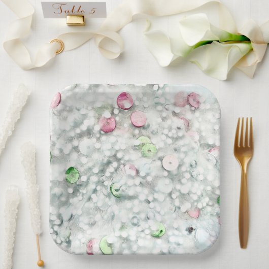 Assiettes En Carton Glitter Slime Paper Plates White (Mariage)
