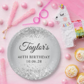 Assiettes En Carton Glitterie Argent Gradient 40e anniversaire (Fête)
