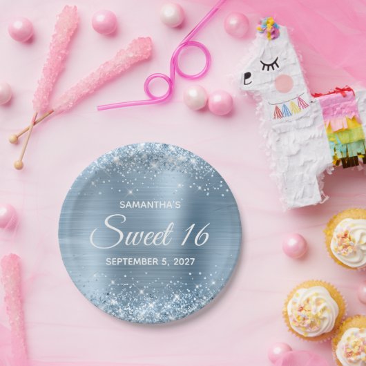 Assiettes En Carton Glitterie Léger Bleu Foil Douce 16 (Fête)