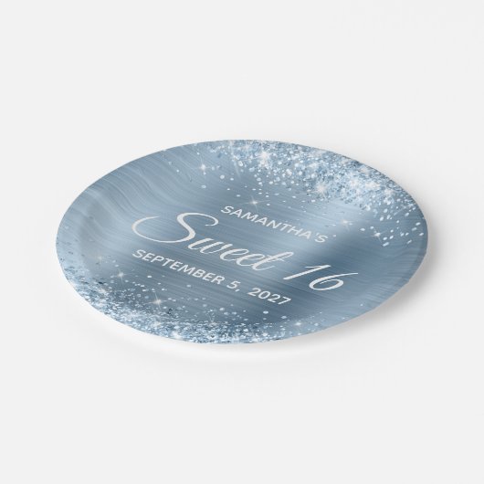 Assiettes En Carton Glitterie Léger Bleu Foil Douce 16 (Angle)