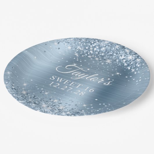 Assiettes En Carton Glitterie Léger Bleu Foil Douce 16 (Angle)