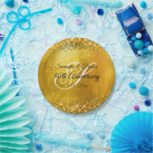 Assiettes En Carton Glittery Gold Foil Fancy Monogramme 50e Anniversai (Fête)