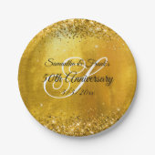 Assiettes En Carton Glittery Gold Foil Fancy Monogramme 50e Anniversai (Devant)