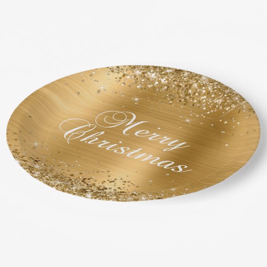 Assiettes En Carton Glittery Gold Foil Joyeux Noël (Angle)