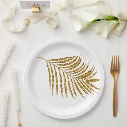 Assiettes En Carton Glittery Gold Palms Tropical Baby showers Mariages (Mariage)