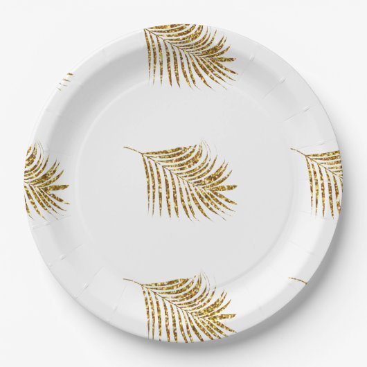 Assiettes En Carton Glittery Gold Palms Tropical Mariage Motif feuille (Devant)
