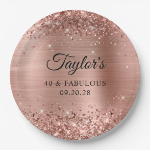 Assiettes En Carton Glittery Rose Gold Foil 40 & Fabulous