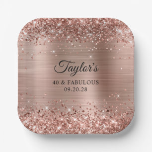 Assiettes En Carton Glittery Rose Gold Foil 40 & Fabulous