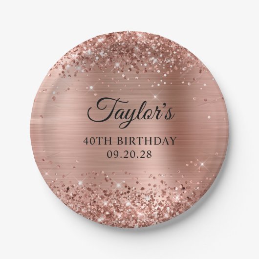 Assiettes En Carton Glittery Rose Gold Foil 40e anniversaire (Devant)