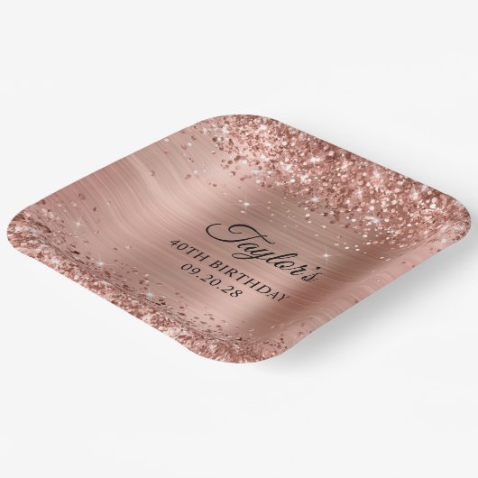 Assiettes En Carton Glittery Rose Gold Foil 40e anniversaire (Angulaire)