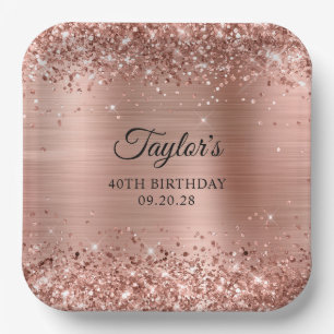 Assiettes En Carton Glittery Rose Gold Foil 40e anniversaire