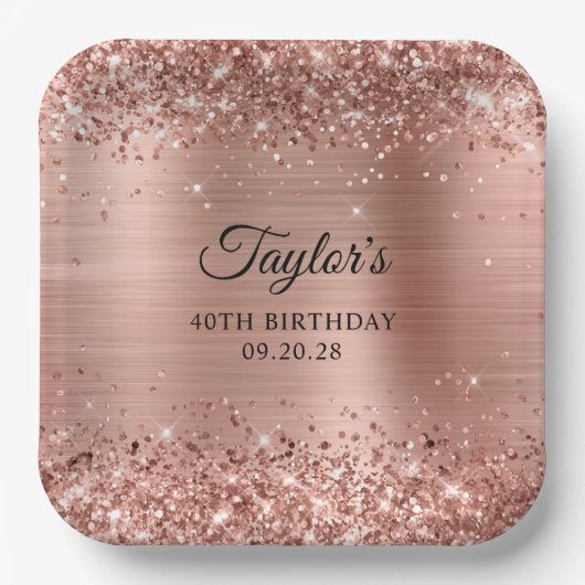 Assiettes En Carton Glittery Rose Gold Foil 40e anniversaire (Recto)