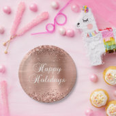 Assiettes En Carton Glittery Rose Gold Foil Joyeuses vacances (Fête)