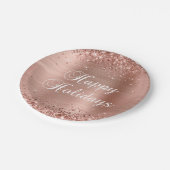 Assiettes En Carton Glittery Rose Gold Foil Joyeuses vacances (Angle)