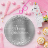 Assiettes En Carton Glittery Silver Foil Joyeux Noël (Fête)