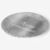 Assiettes En Carton Glittery Silver Foil Joyeux Noël (Angle)