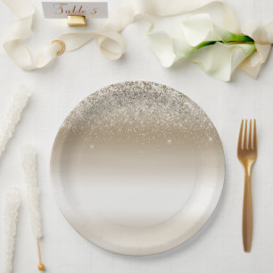 Assiettes En Carton Glitz Ombre Or et Blanc