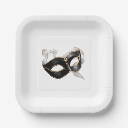 Assiettes En Carton Glitzy Gold Silver New Year Black Mask (Recto)