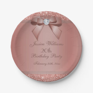 Assiettes En Carton Glitzy Rose Gold Bow & Gem Birthday Party