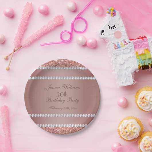 Assiettes En Carton Glitzy Rose Gold & Diamond Gem Birthday Party (Fête)