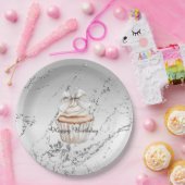 Assiettes En Carton Glitzy Silver White Cupcake Bow Birthday (Fête)
