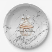 Assiettes En Carton Glitzy Silver White Cupcake Bow Birthday (Devant)