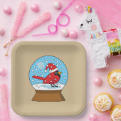 Assiettes En Carton Globe des neiges avec cardinal rouge mignon (Fête)