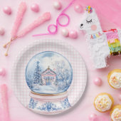 Assiettes En Carton Globe des neiges rose et bleu (Fête)