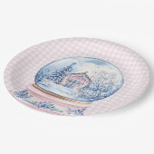 Assiettes En Carton Globe des neiges rose et bleu (Angle)