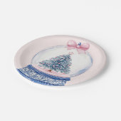 Assiettes En Carton Globe des neiges rose et bleu (Angle)