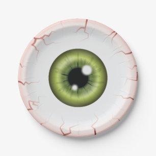 Assiettes En Carton Globe oculaire couleur verte Halloween globe ocula