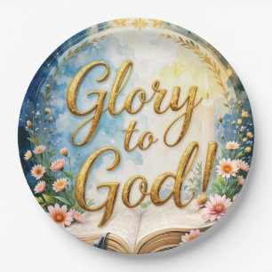 Assiettes En Carton Gloire à Dieu - Dédicace en texte doré avec Bible