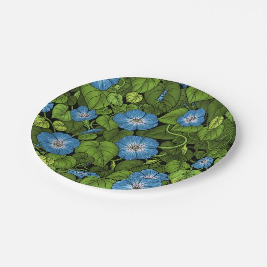 Assiettes En Carton Gloire du matin en bleu et vert (Angle)