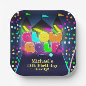 Assiettes En Carton Glow Miniature Golf fête d'anniversaire (Recto)