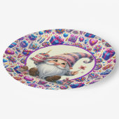Assiettes En Carton Gnome d'anniversaire violet (Angle)
