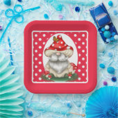 Assiettes En Carton Gnome de champignon à pois rouge (Fête)