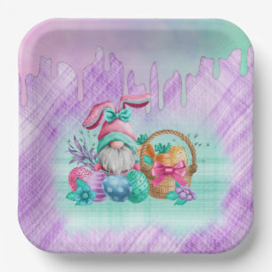 Assiettes En Carton Gnome De Lapin De Pâques Avec Oeufs De Panier