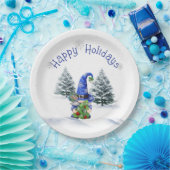 Assiettes En Carton Gnome de Noël bleu avec arbre (Fête)