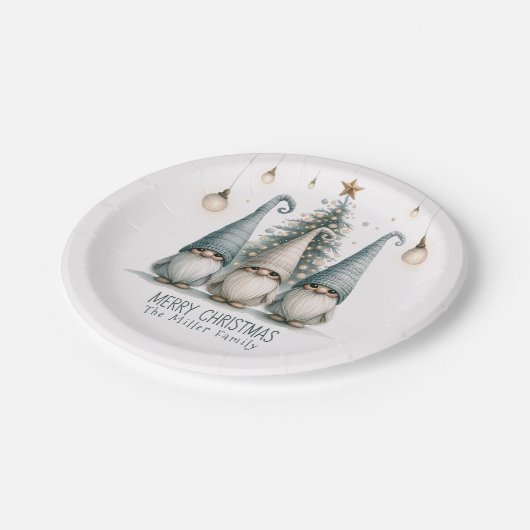 Assiettes En Carton Gnome de Noël personnalisé vacances en famille (Angle)