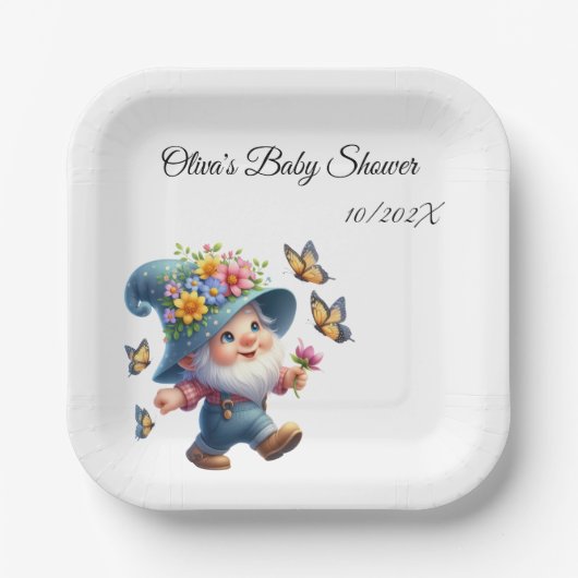 Assiettes En Carton Gnome joyeux mignonne avec Baby shower papillon (Recto)