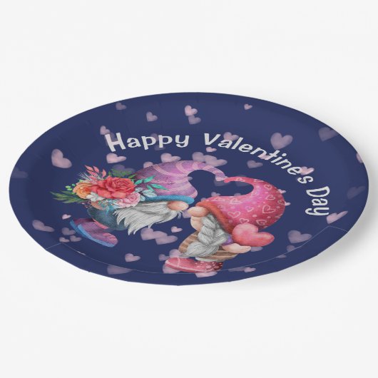 Assiettes En Carton Gnome mignonne Amour et Coeurs Saint Valentin (Angle)