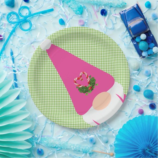 Assiettes En Carton gnome rose noël vert checker fun festif (Fête)